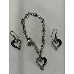 Brighton Awakened Heart Crystal & Black Enamel Earrings & Bracelet RARE!